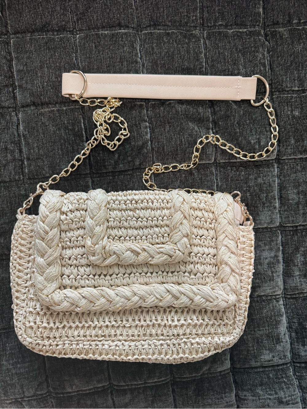 Woven Straw Crossbody Bag in Light Beige - Chic Summer Shoulder Bag